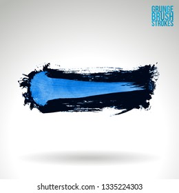Blue brush stroke and texture. Grunge vector abstract hand - painted element. Underline and border design.