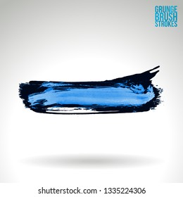 Blue brush stroke and texture. Grunge vector abstract hand - painted element. Underline and border design.