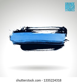 Blue brush stroke and texture. Grunge vector abstract hand - painted element. Underline and border design.