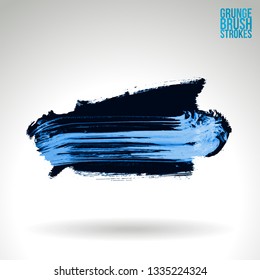 Blue brush stroke and texture. Grunge vector abstract hand - painted element. Underline and border design.