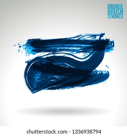 Blue brush stroke and texture. Grunge vector abstract hand - painted element. Underline and border design.