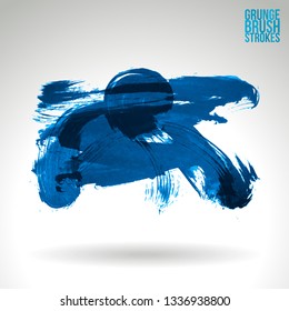 Blue brush stroke and texture. Grunge vector abstract hand - painted element. Underline and border design.