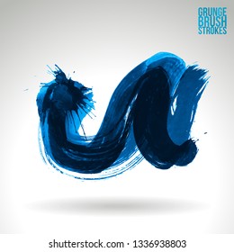Blue brush stroke and texture. Grunge vector abstract hand - painted element. Underline and border design.