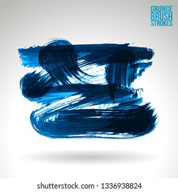 Blue brush stroke and texture. Grunge vector abstract hand - painted element. Underline and border design.