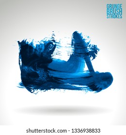Blue brush stroke and texture. Grunge vector abstract hand - painted element. Underline and border design.
