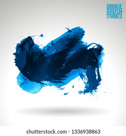Blue brush stroke and texture. Grunge vector abstract hand - painted element. Underline and border design.