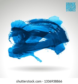 Blue brush stroke and texture. Grunge vector abstract hand - painted element. Underline and border design.