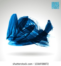 Blue brush stroke and texture. Grunge vector abstract hand - painted element. Underline and border design.
