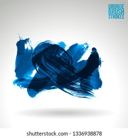 Blue brush stroke and texture. Grunge vector abstract hand - painted element. Underline and border design.