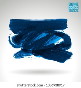 Blue brush stroke and texture. Grunge vector abstract hand - painted element. Underline and border design.
