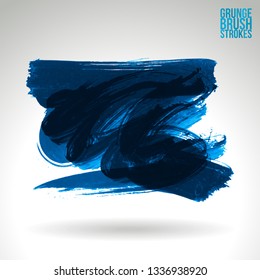 Blue brush stroke and texture. Grunge vector abstract hand - painted element. Underline and border design.
