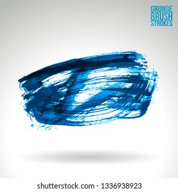 Blue brush stroke and texture. Grunge vector abstract hand - painted element. Underline and border design.