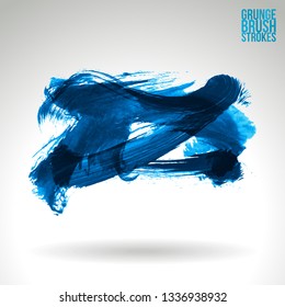 Blue brush stroke and texture. Grunge vector abstract hand - painted element. Underline and border design.
