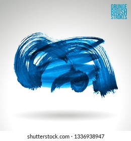 Blue brush stroke and texture. Grunge vector abstract hand - painted element. Underline and border design.
