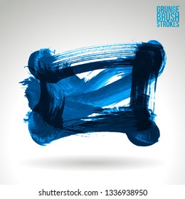Blue brush stroke and texture. Grunge vector abstract hand - painted element. Underline and border design.