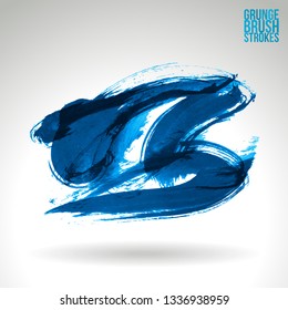Blue brush stroke and texture. Grunge vector abstract hand - painted element. Underline and border design.
