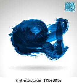 Blue brush stroke and texture. Grunge vector abstract hand - painted element. Underline and border design.