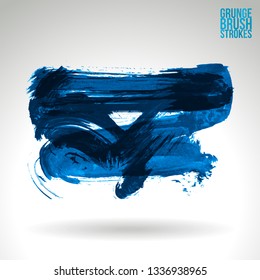 Blue brush stroke and texture. Grunge vector abstract hand - painted element. Underline and border design.