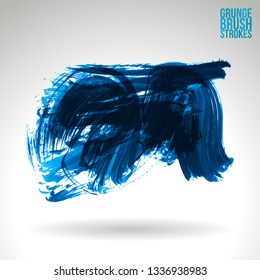 Blue brush stroke and texture. Grunge vector abstract hand - painted element. Underline and border design.