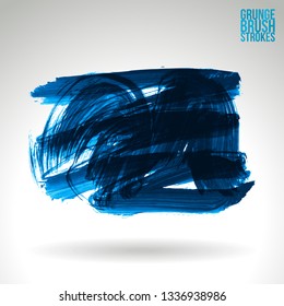 Blue brush stroke and texture. Grunge vector abstract hand - painted element. Underline and border design.