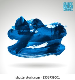Blue brush stroke and texture. Grunge vector abstract hand - painted element. Underline and border design.