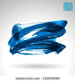 Blue brush stroke and texture. Grunge vector abstract hand - painted element. Underline and border design.