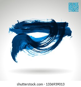 Blue brush stroke and texture. Grunge vector abstract hand - painted element. Underline and border design.