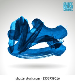 Blue brush stroke and texture. Grunge vector abstract hand - painted element. Underline and border design.