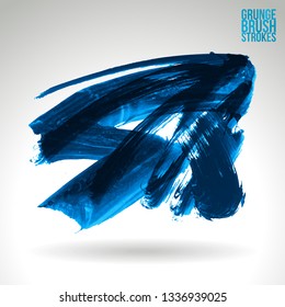Blue brush stroke and texture. Grunge vector abstract hand - painted element. Underline and border design.