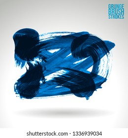 Blue brush stroke and texture. Grunge vector abstract hand - painted element. Underline and border design.
