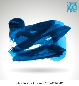 Blue brush stroke and texture. Grunge vector abstract hand - painted element. Underline and border design.
