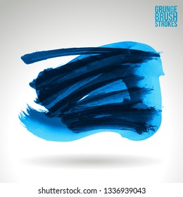 Blue brush stroke and texture. Grunge vector abstract hand - painted element. Underline and border design.