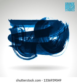 Blue brush stroke and texture. Grunge vector abstract hand - painted element. Underline and border design.