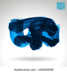 Blue brush stroke and texture. Grunge vector abstract hand - painted element. Underline and border design.