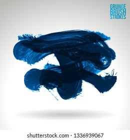 Blue brush stroke and texture. Grunge vector abstract hand - painted element. Underline and border design.
