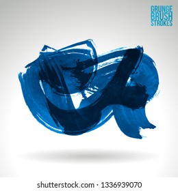 Blue brush stroke and texture. Grunge vector abstract hand - painted element. Underline and border design.