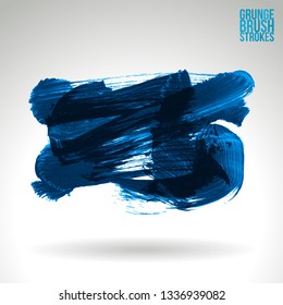 Blue brush stroke and texture. Grunge vector abstract hand - painted element. Underline and border design.