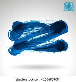 Blue brush stroke and texture. Grunge vector abstract hand - painted element. Underline and border design.