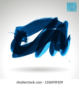 Blue brush stroke and texture. Grunge vector abstract hand - painted element. Underline and border design.