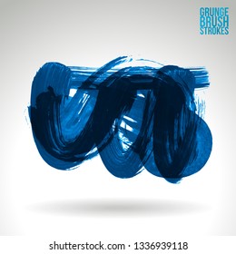 Blue brush stroke and texture. Grunge vector abstract hand - painted element. Underline and border design.