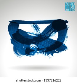 Blue brush stroke and texture. Grunge vector abstract hand - painted element. Underline and border design.