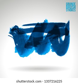 Blue brush stroke and texture. Grunge vector abstract hand - painted element. Underline and border design.