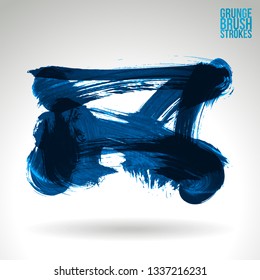 Blue brush stroke and texture. Grunge vector abstract hand - painted element. Underline and border design.