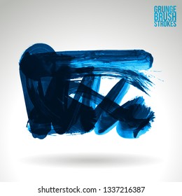 Blue brush stroke and texture. Grunge vector abstract hand - painted element. Underline and border design.