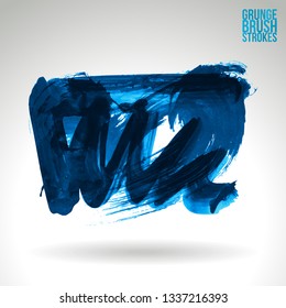Blue brush stroke and texture. Grunge vector abstract hand - painted element. Underline and border design.