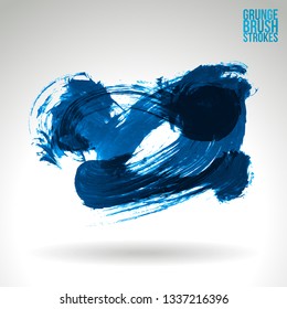 Blue brush stroke and texture. Grunge vector abstract hand - painted element. Underline and border design.