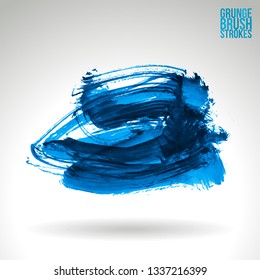 Blue brush stroke and texture. Grunge vector abstract hand - painted element. Underline and border design.