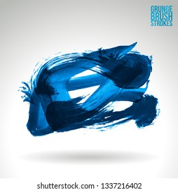 Blue brush stroke and texture. Grunge vector abstract hand - painted element. Underline and border design.