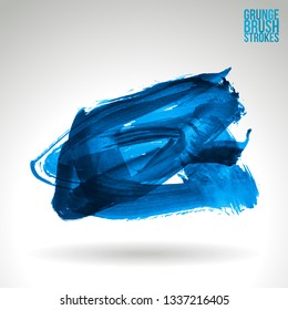 Blue brush stroke and texture. Grunge vector abstract hand - painted element. Underline and border design.