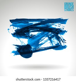 Blue brush stroke and texture. Grunge vector abstract hand - painted element. Underline and border design.
